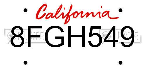 8FGH549 California License Plate