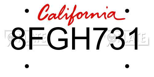 8FGH731 California License Plate