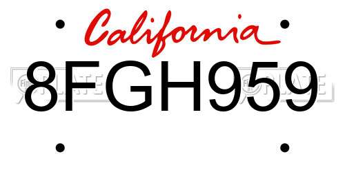 8FGH959 California License Plate