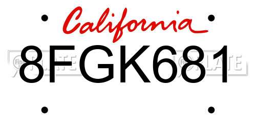 8FGK681 California License Plate