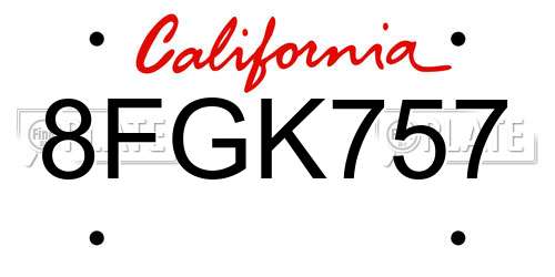 8FGK757 California License Plate
