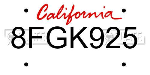 8FGK925 California License Plate