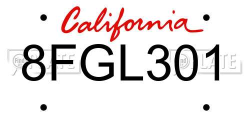 8FGL301 California License Plate