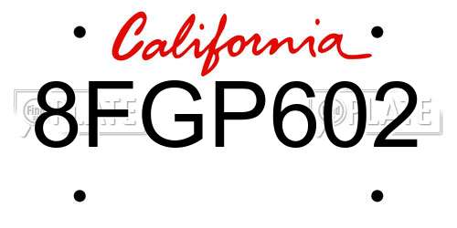 8FGP602 California License Plate