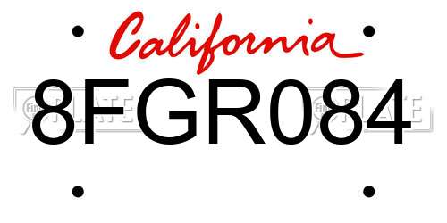8FGR084 California License Plate