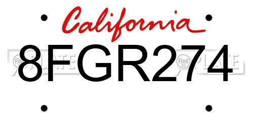 8FGR274 California License Plate