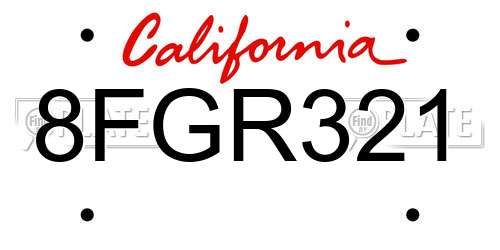 8FGR321 California License Plate