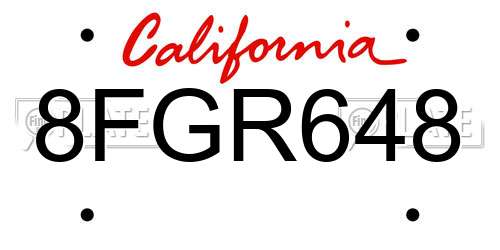 8FGR648 California License Plate
