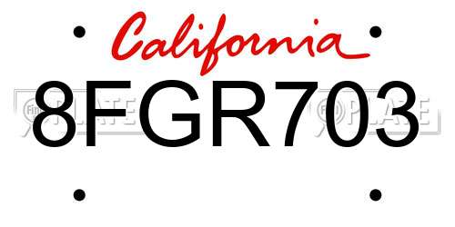 8FGR703 California License Plate