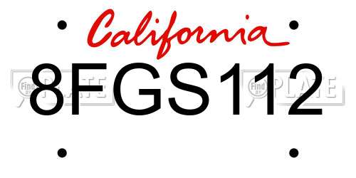 8FGS112 California License Plate