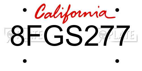 8FGS277 California License Plate