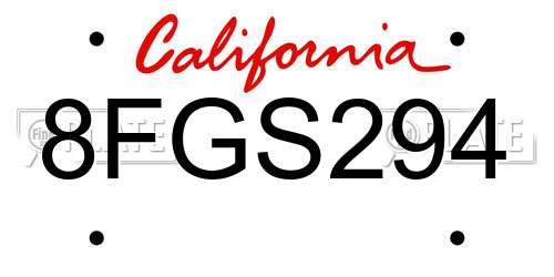 8FGS294 California License Plate