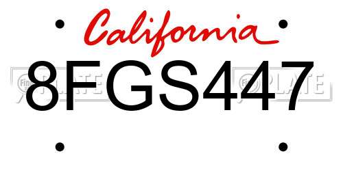 8FGS447 California License Plate
