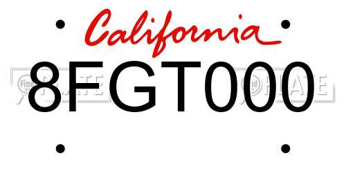 8FGT000 California License Plate