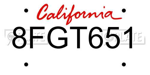 8FGT651 California License Plate