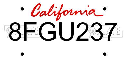 8FGU237 California License Plate