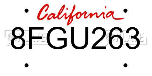 8FGU263 California License Plate