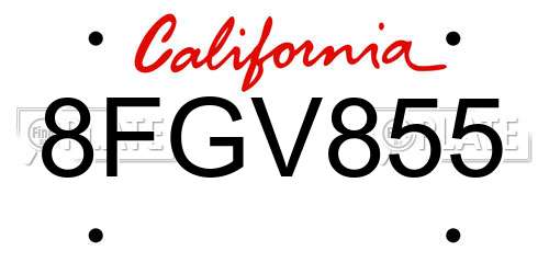 8FGV855 California License Plate