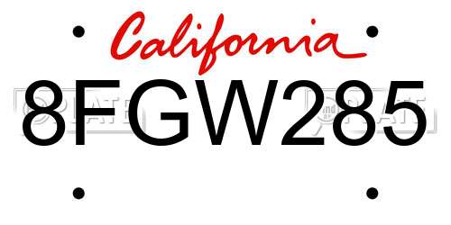 8FGW285 California License Plate