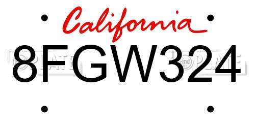 8FGW324 California License Plate