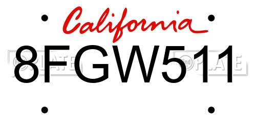 8FGW511 California License Plate
