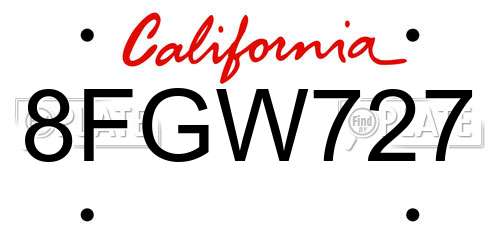 8FGW727 California License Plate