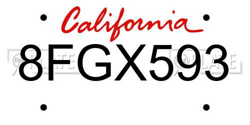 8FGX593 California License Plate