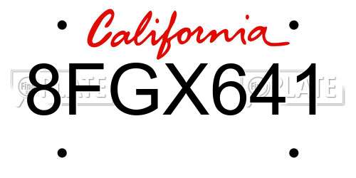 8FGX641 California License Plate