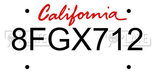 8FGX712 California License Plate