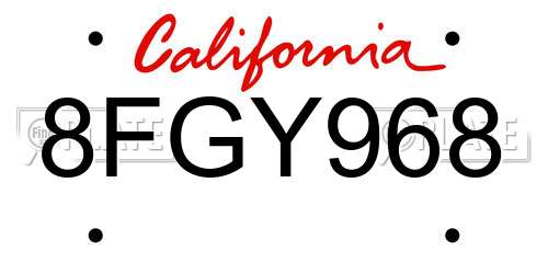 8FGY968 California License Plate