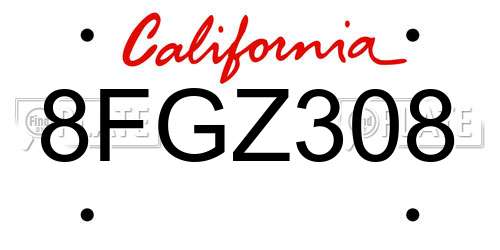 8FGZ308 California License Plate