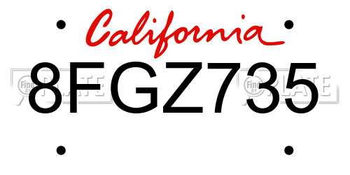 8FGZ735 California License Plate
