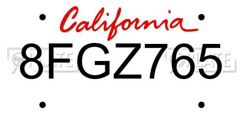 8FGZ765 California License Plate