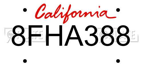 8FHA388 California License Plate