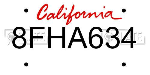 8FHA634 California License Plate