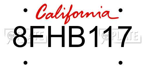 8FHB117 California License Plate