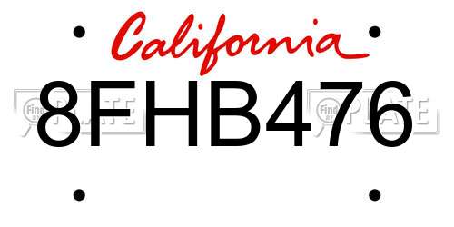 8FHB476 California License Plate