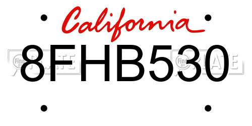 8FHB530 California License Plate