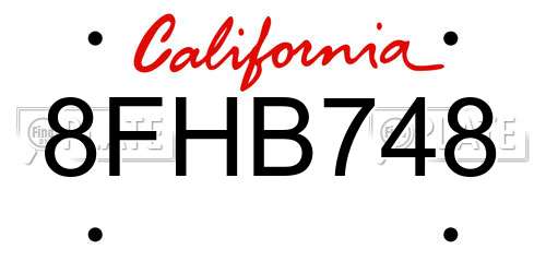 8FHB748 California License Plate