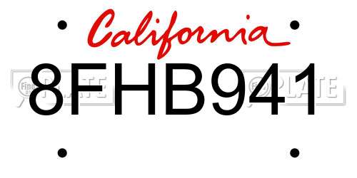 8FHB941 California License Plate