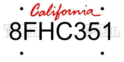 8FHC351 California License Plate