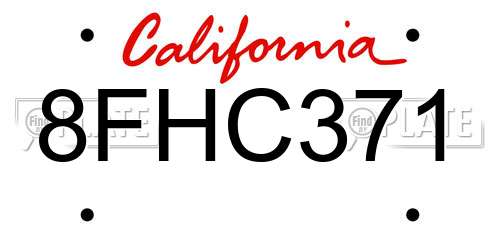 8FHC371 California License Plate