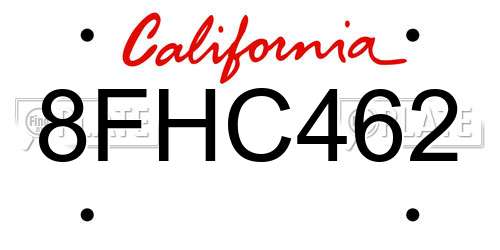 8FHC462 California License Plate