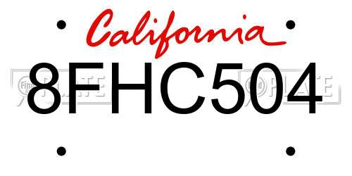 8FHC504 California License Plate