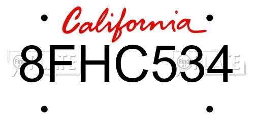 8FHC534 California License Plate