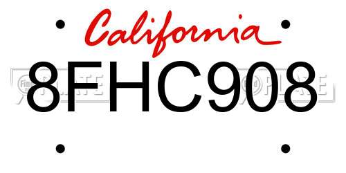 8FHC908 California License Plate