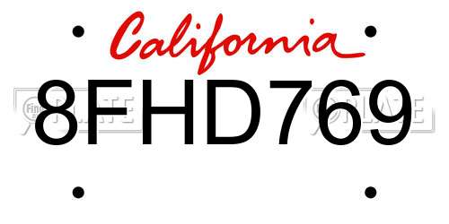 8FHD769 California License Plate