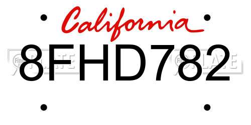 8FHD782 California License Plate