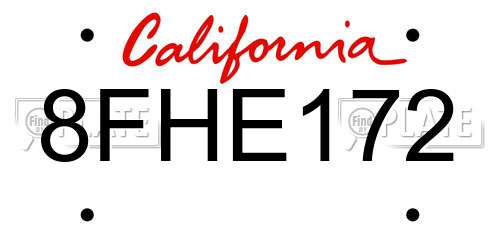 8FHE172 California License Plate
