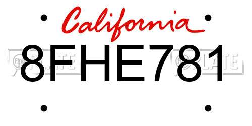 8FHE781 California License Plate